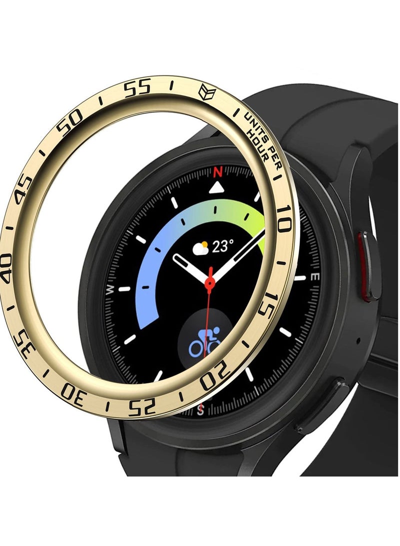Bezel Loop Compatible for Samsung Watch 5 Pro Ring, Stainless Steel Anti Scratch Adhesive Frame Lightweight Cover Galaxy 45mm Gold
