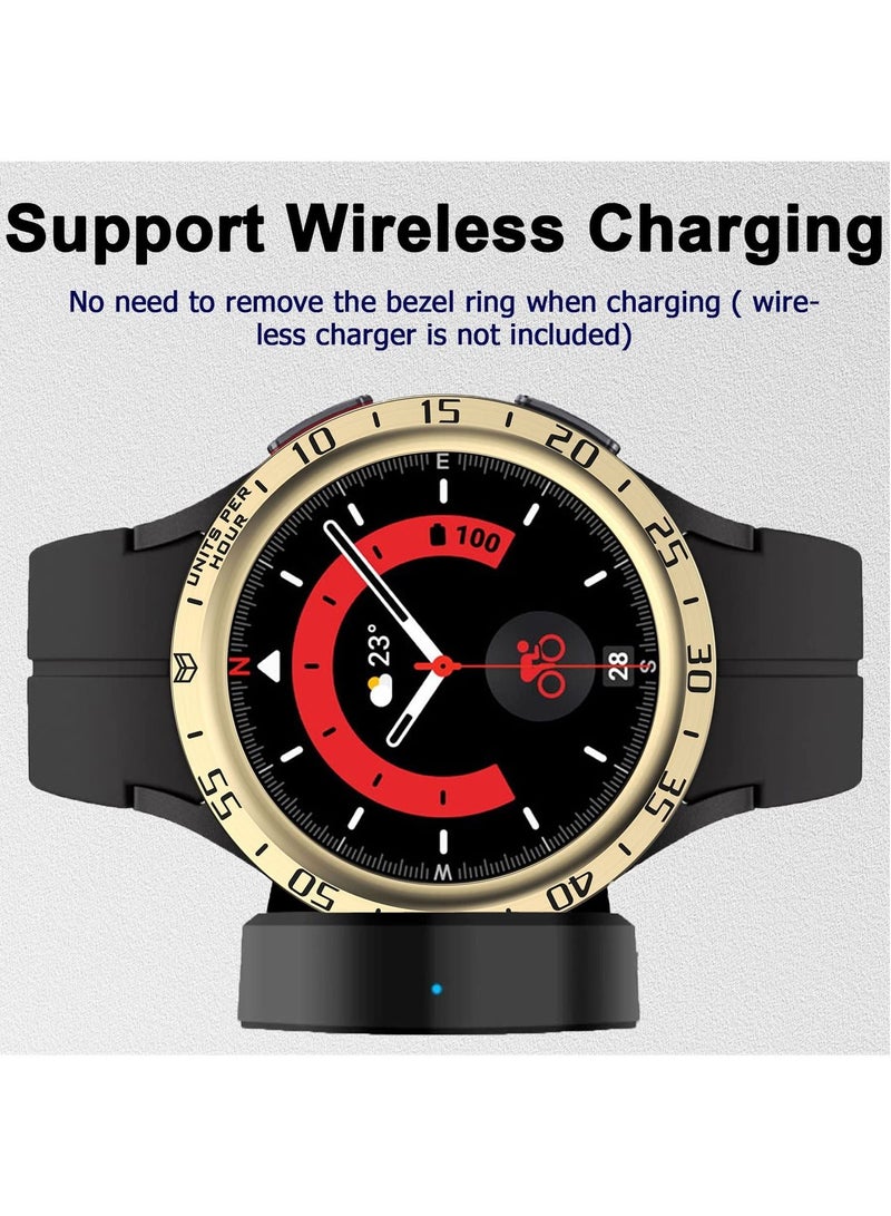 Bezel Loop Compatible for Samsung Watch 5 Pro Ring, Stainless Steel Anti Scratch Adhesive Frame Lightweight Cover Galaxy 45mm Gold