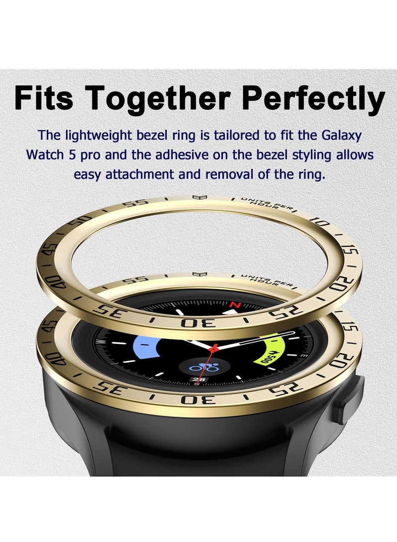 Bezel Loop Compatible for Samsung Watch 5 Pro Ring, Stainless Steel Anti Scratch Adhesive Frame Lightweight Cover Galaxy 45mm Gold
