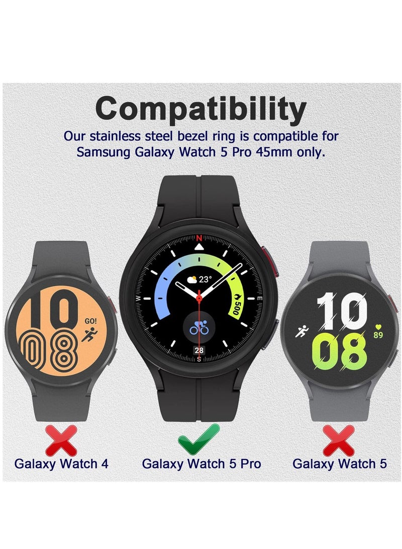 Bezel Loop Compatible for Samsung Watch 5 Pro Ring, Stainless Steel Anti Scratch Adhesive Frame Lightweight Cover Galaxy 45mm Gold