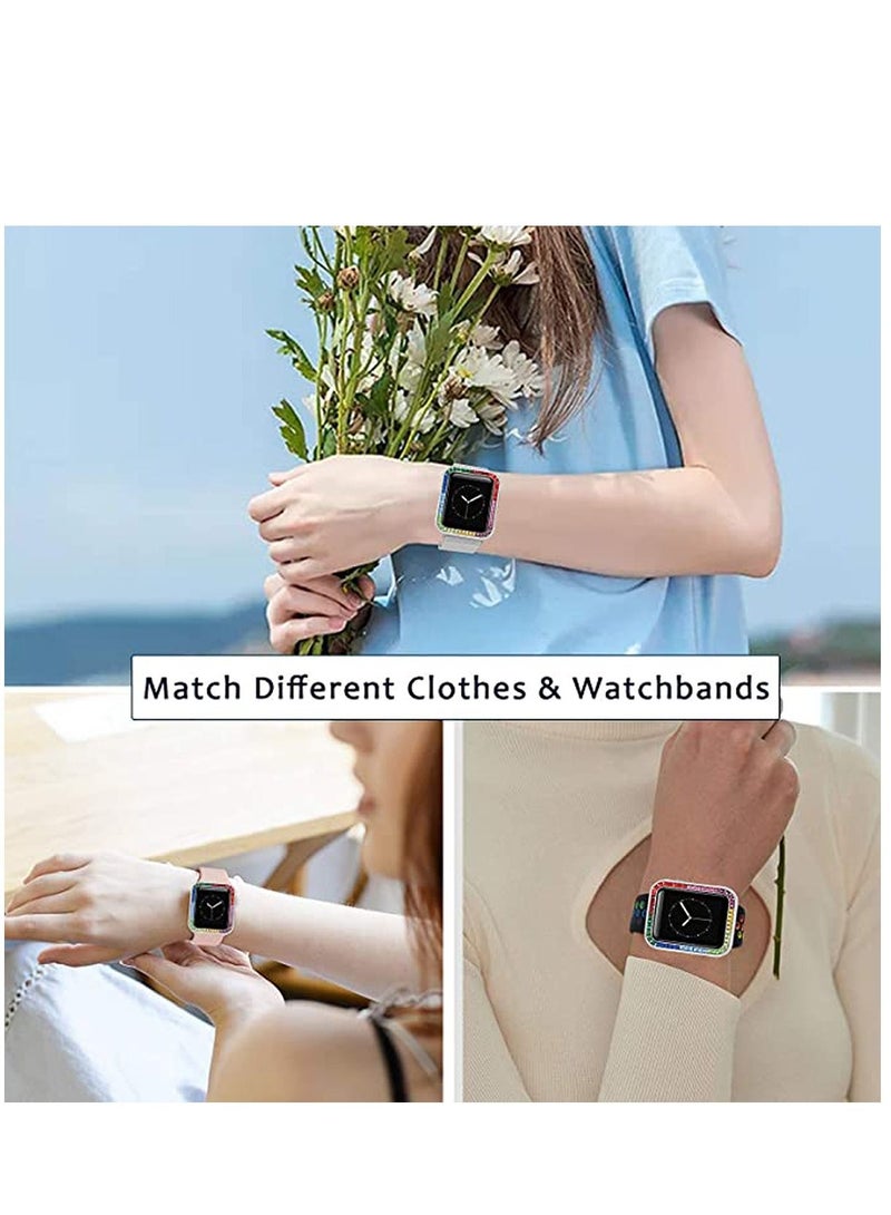 Compatible for Watch Case Suitable Iwatch 6 Generation 5/4/ 3/2/ 1 Protective 38 mm Color Diamond Gold Type Colorful Square IWatch Cover Frame with Women and Men