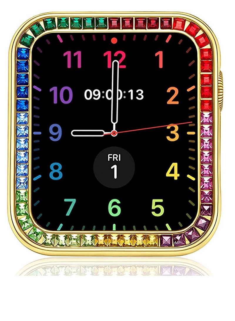Compatible for Watch Case Suitable Iwatch 6 Generation 5/4/ 3/2/ 1 Protective 38 mm Color Diamond Gold Type Colorful Square IWatch Cover Frame with Women and Men