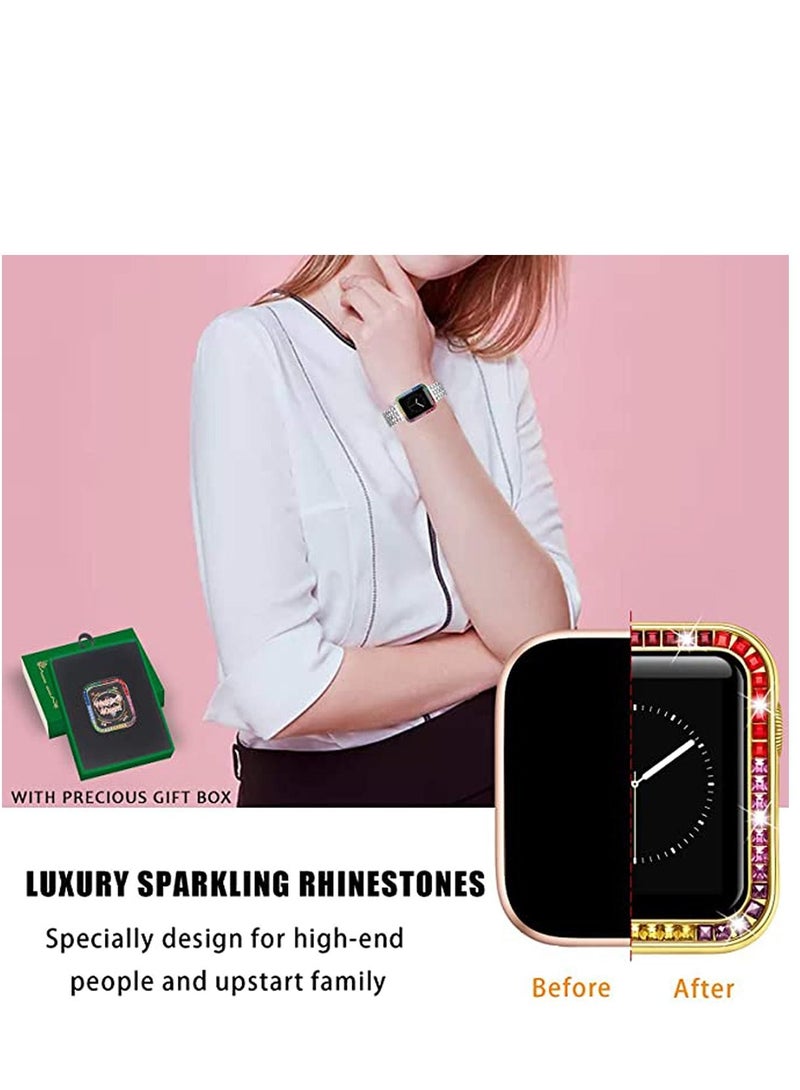 Compatible for Watch Case Suitable Iwatch 6 Generation 5/4/ 3/2/ 1 Protective 38 mm Color Diamond Gold Type Colorful Square IWatch Cover Frame with Women and Men