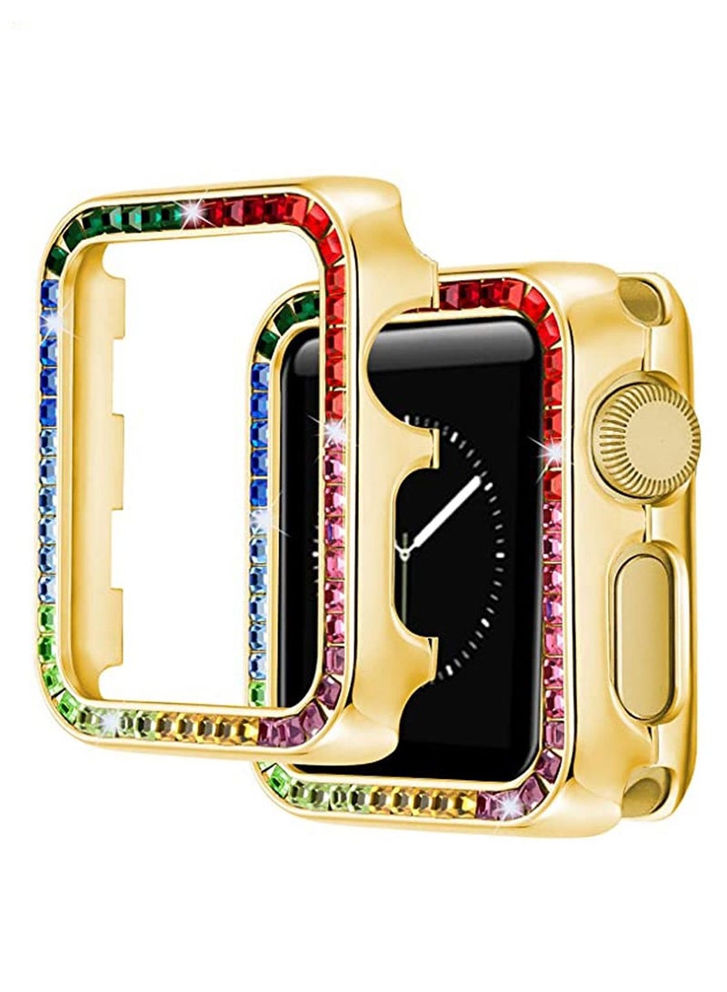 Compatible for Watch Case Suitable Iwatch 6 Generation 5/4/ 3/2/ 1 Protective 38 mm Color Diamond Gold Type Colorful Square IWatch Cover Frame with Women and Men