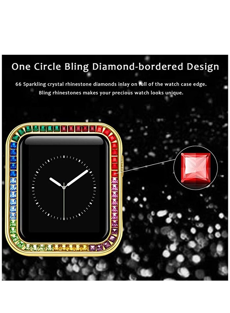 Compatible for Watch Case Suitable Iwatch 6 Generation 5/4/ 3/2/ 1 Protective 38 mm Color Diamond Gold Type Colorful Square IWatch Cover Frame with Women and Men