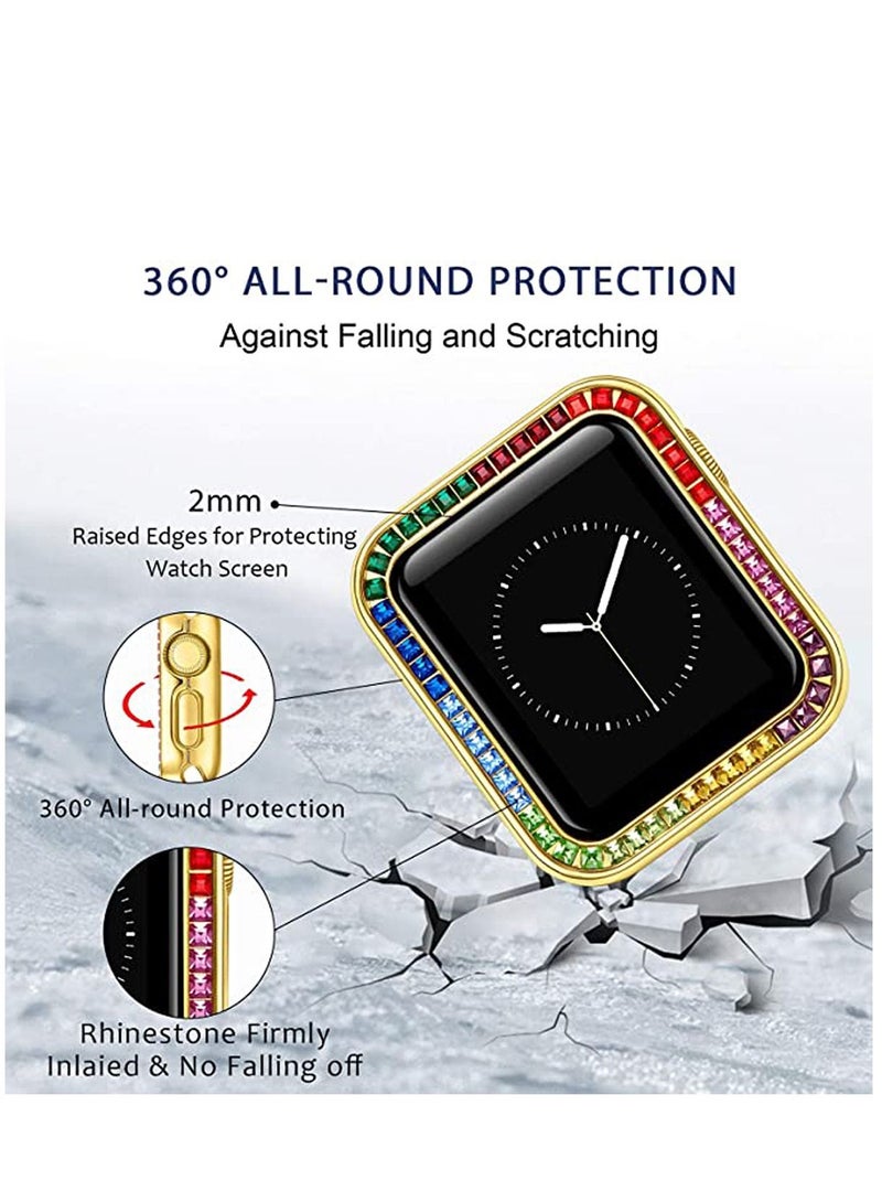Compatible for Watch Case Suitable Iwatch 6 Generation 5/4/ 3/2/ 1 Protective 38 mm Color Diamond Gold Type Colorful Square IWatch Cover Frame with Women and Men
