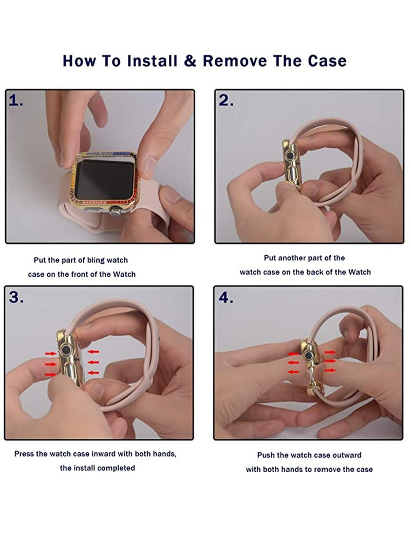 Compatible for Watch Case Suitable Iwatch 6 Generation 5/4/ 3/2/ 1 Protective 38 mm Color Diamond Gold Type Colorful Square IWatch Cover Frame with Women and Men