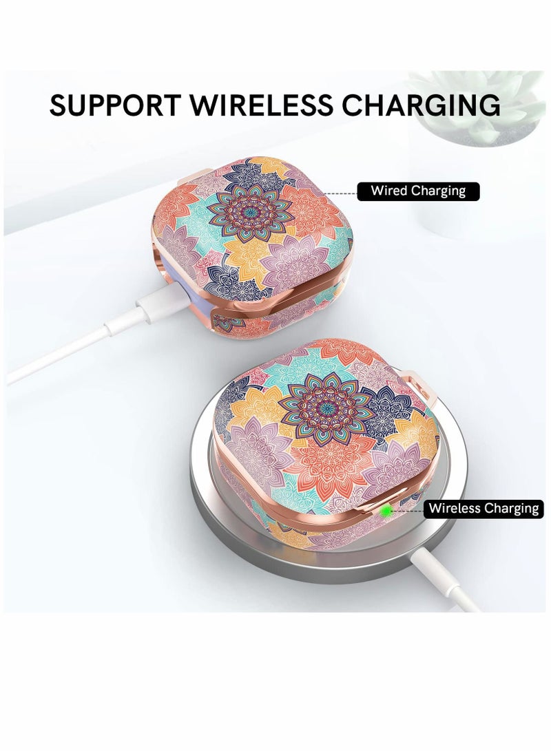 Earphone Protective Cover, for Samsung Galaxy Buds 2 Pro Case / Live Stylish Hard TPU Shockproof Cover Women Girls (Mandala,with wrist