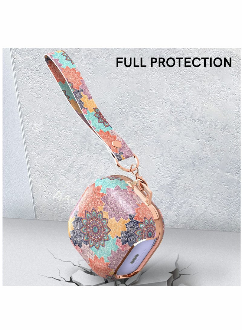 Earphone Protective Cover, for Samsung Galaxy Buds 2 Pro Case / Live Stylish Hard TPU Shockproof Cover Women Girls (Mandala,with wrist
