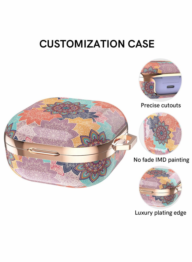 Earphone Protective Cover, for Samsung Galaxy Buds 2 Pro Case / Live Stylish Hard TPU Shockproof Cover Women Girls (Mandala,with wrist
