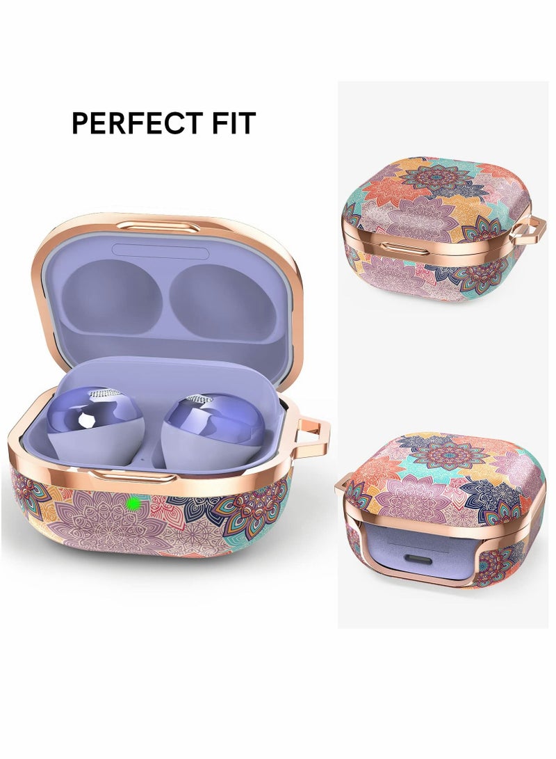 Earphone Protective Cover, for Samsung Galaxy Buds 2 Pro Case / Live Stylish Hard TPU Shockproof Cover Women Girls (Mandala,with wrist