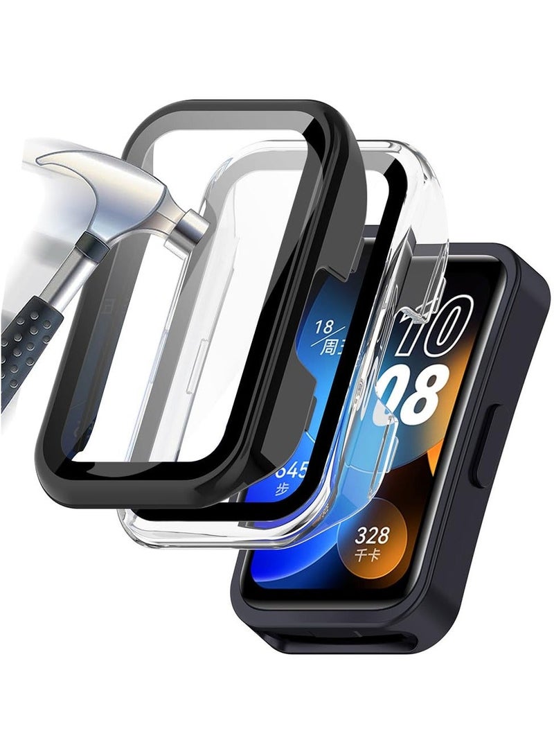 2-Pack Screen Protector Cases Compatible with Huawei Band 8,All-Around Soft TPU Protective Case Cover Bumper Frame (Clear/Black)