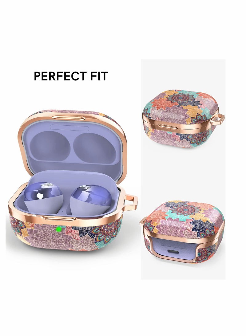 Earphone Protective Cover, for Samsung Galaxy Buds 2 Pro Case / Live Stylish Hard TPU Shockproof Cover Women Girls (Mandala, with Keych