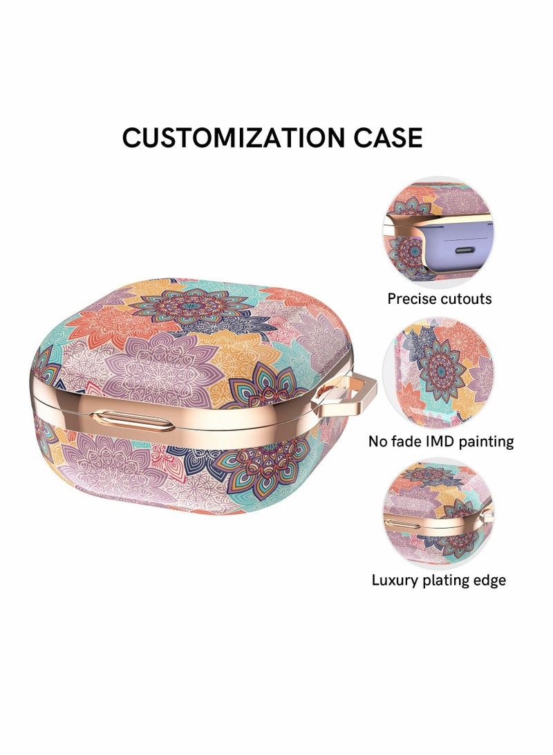 Earphone Protective Cover, for Samsung Galaxy Buds 2 Pro Case / Live Stylish Hard TPU Shockproof Cover Women Girls (Mandala, with Keych