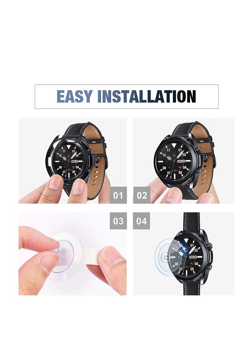 Screen Protector Compatible for Samsung Galaxy Watch 3 45mm Invisible Defender Tempered and 2 Pack Glass Protective Film TPU Cover Accessories Set