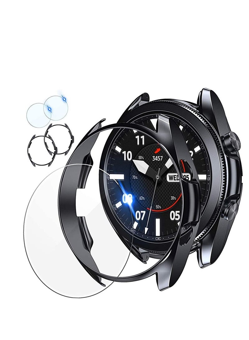 Screen Protector Compatible for Samsung Galaxy Watch 3 45mm Invisible Defender Tempered and 2 Pack Glass Protective Film TPU Cover Accessories Set