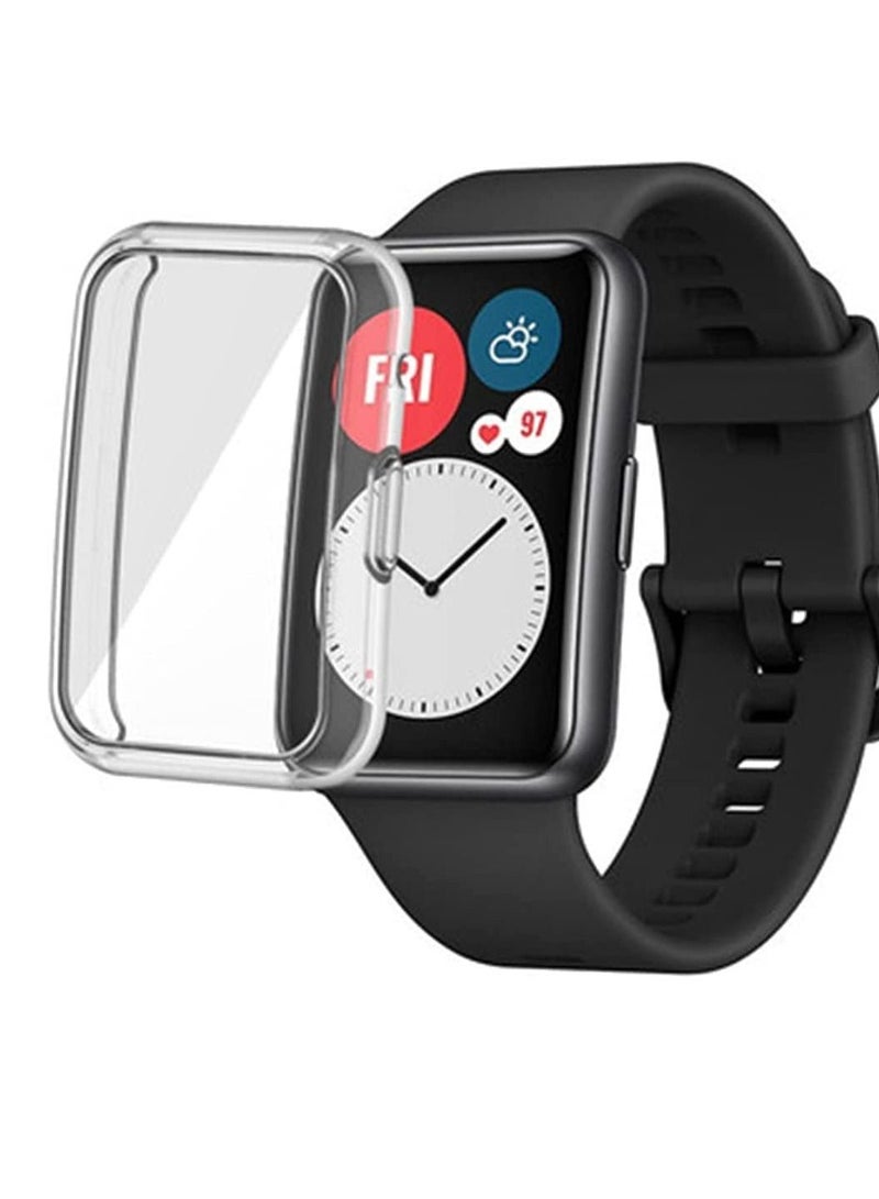 Case Compatible for Huawei Watch FIT Screen Protector 2 Pcs Soft TPU Protective Cover Full Coverage Scratch Proof Bumper Frame Clear