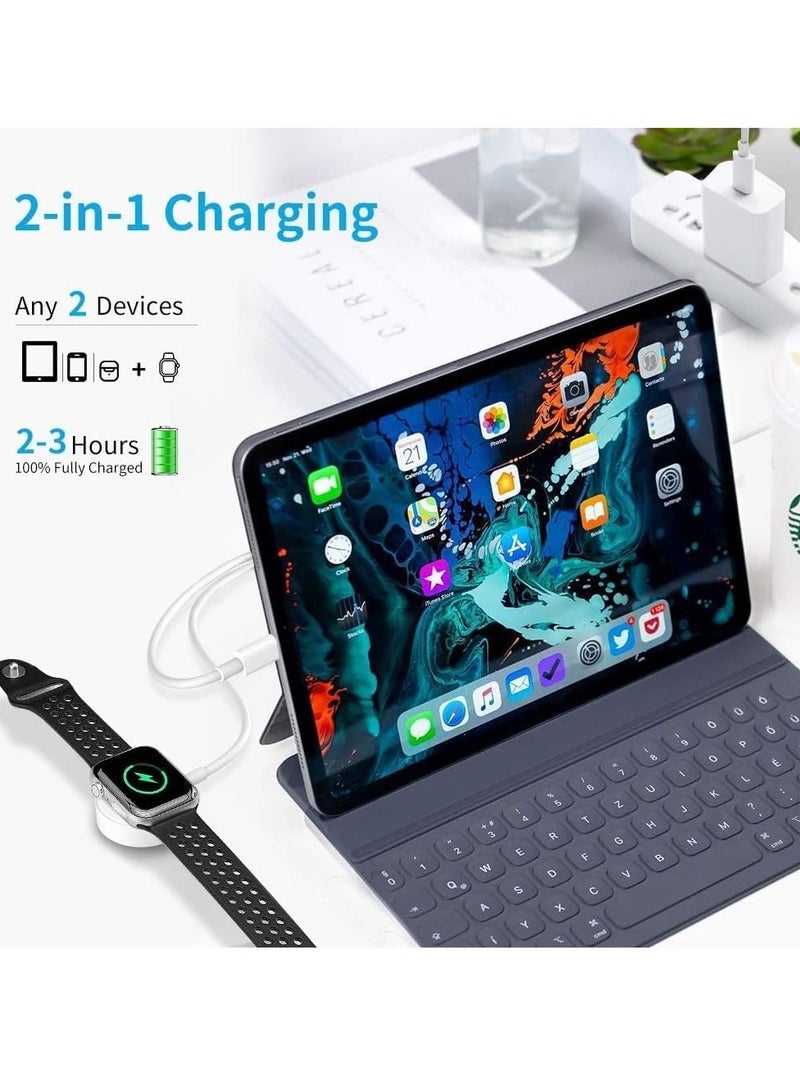 USB C Watch Charger, Magnetic Charging Cable, 4.9 ft/2m, 2 in 1 iPhone Charger for Apple Series SE/8/7/6/5/4/3/2/1 14/13/12/11 Pro/Pro Max/XS Max/XS/XR
