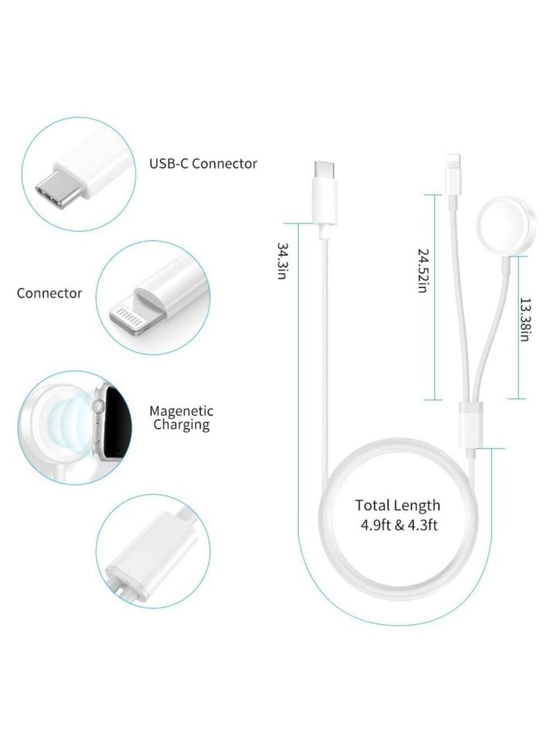 USB C Watch Charger, Magnetic Charging Cable, 4.9 ft/2m, 2 in 1 iPhone Charger for Apple Series SE/8/7/6/5/4/3/2/1 14/13/12/11 Pro/Pro Max/XS Max/XS/XR