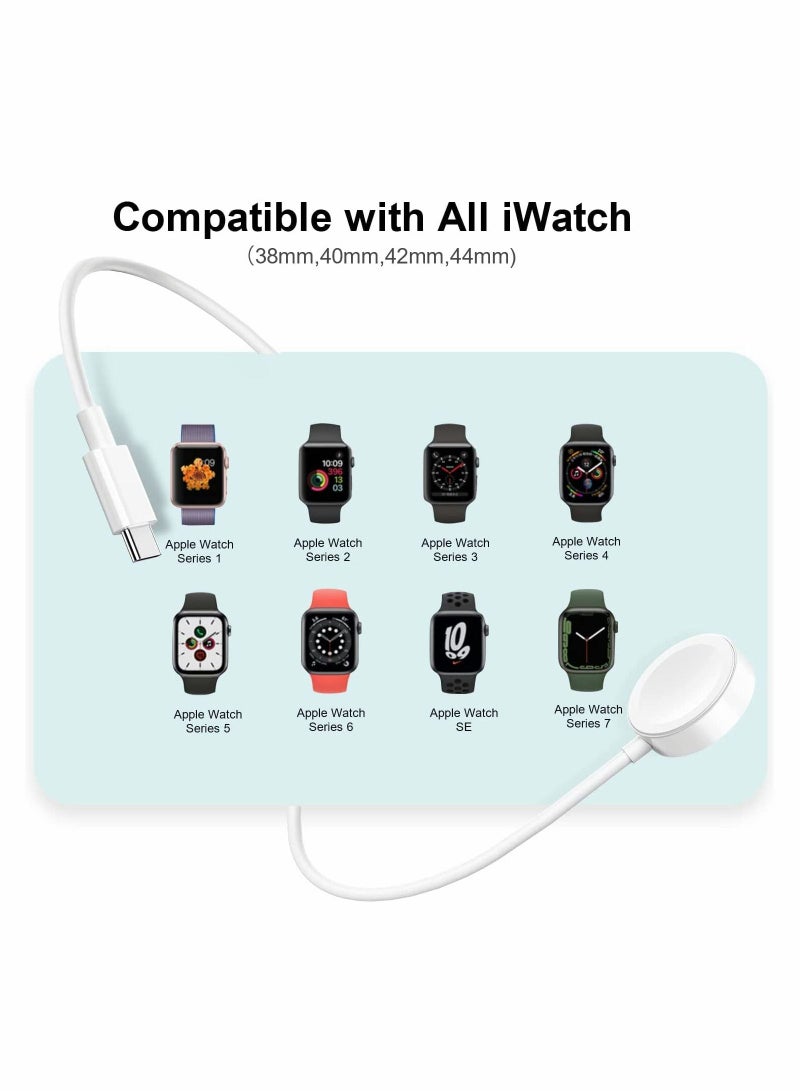 Upgraded for Apple Watch Magnetic Fast Charger to USB-C Cable (1m/Portable) Wireless Charging Compatible with Series 8/7/6/SE/5/4/3/2/1