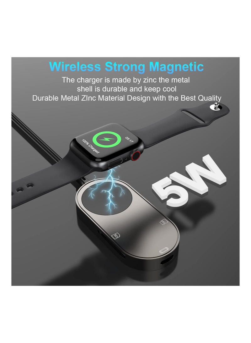 4-in-1 Charger Fit for Apple Watch +SD/TF Card Reader iPhone/iPad,4FT Portable iWatch Magnetic Cable Series SE/8/7/6/5 with SD/Micro SD Slot and USB C Port OTG iPhone/ipad