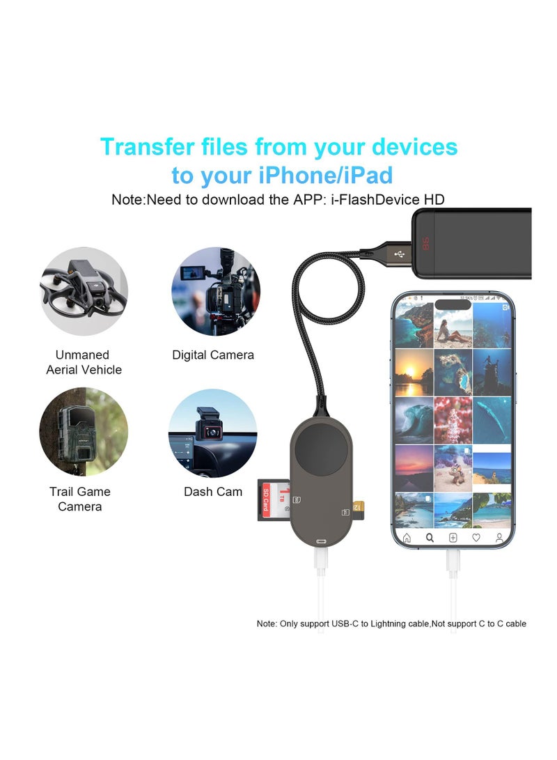 4-in-1 Charger Fit for Apple Watch +SD/TF Card Reader iPhone/iPad,4FT Portable iWatch Magnetic Cable Series SE/8/7/6/5 with SD/Micro SD Slot and USB C Port OTG iPhone/ipad