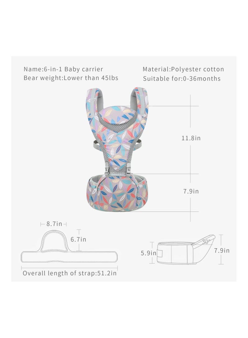 6-in-1 Newborn Baby Carrier, Infant with Hip Seat, Lumbar Front and Back Backpack Carry Holder for Babies Girls & Toddler Boys to 7-45lbs, All Seasons Position