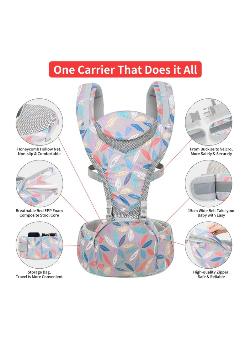 6-in-1 Newborn Baby Carrier, Infant with Hip Seat, Lumbar Front and Back Backpack Carry Holder for Babies Girls & Toddler Boys to 7-45lbs, All Seasons Position