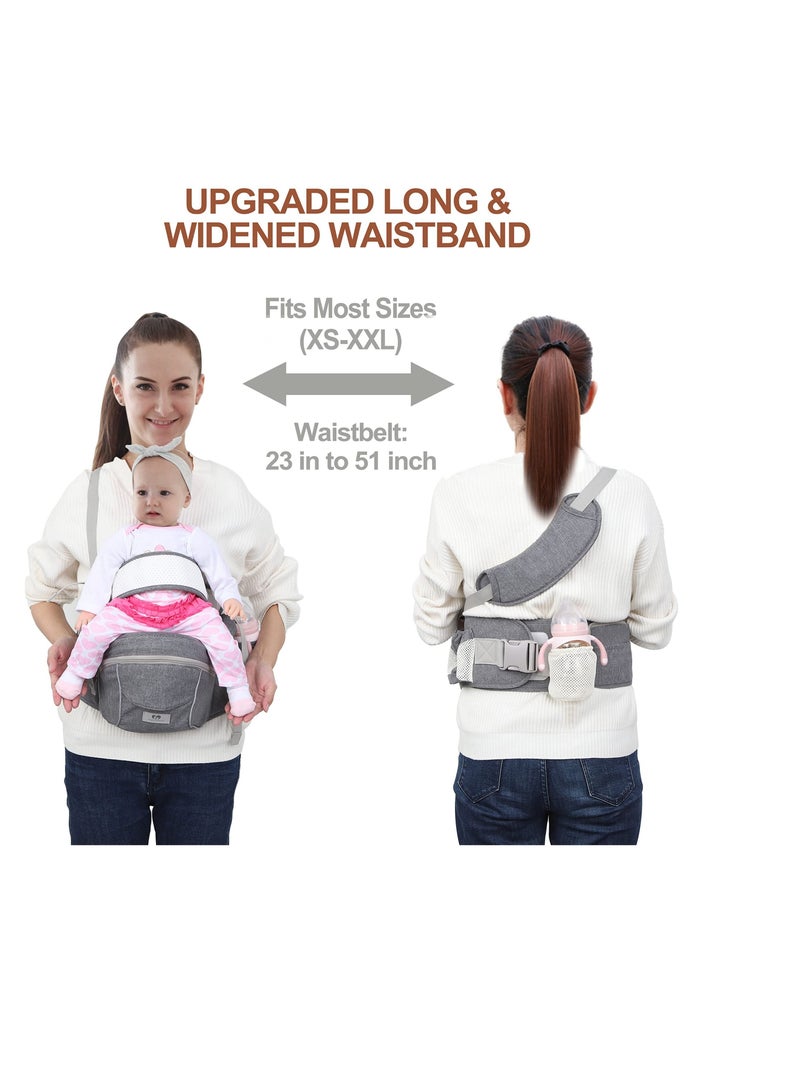 Baby Carrier with Hip Seat, Newborn to Toddler, Adjustable Holder Carrier, Ergonomic Soft for 8-45lb, 0-36 Months (Gray)