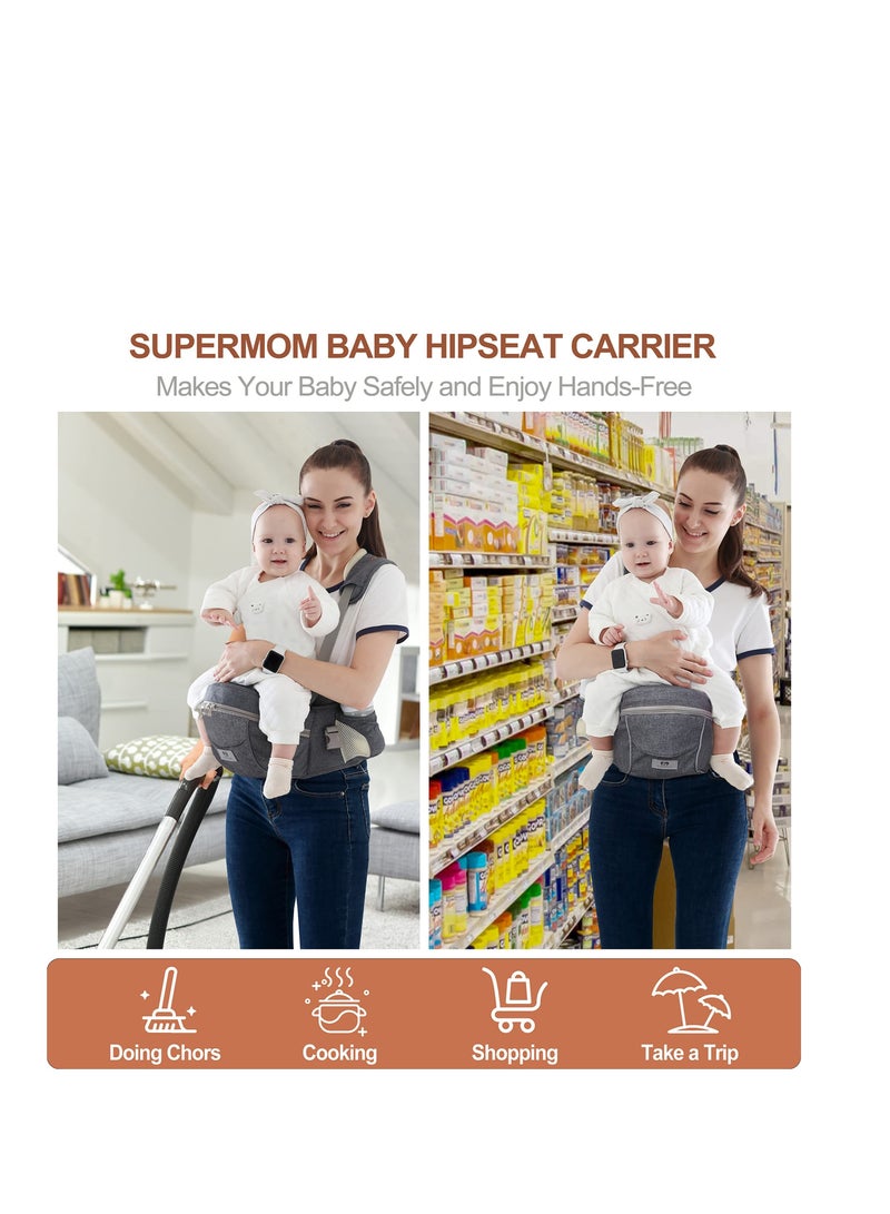 Baby Carrier with Hip Seat, Newborn to Toddler, Adjustable Holder Carrier, Ergonomic Soft for 8-45lb, 0-36 Months (Gray)