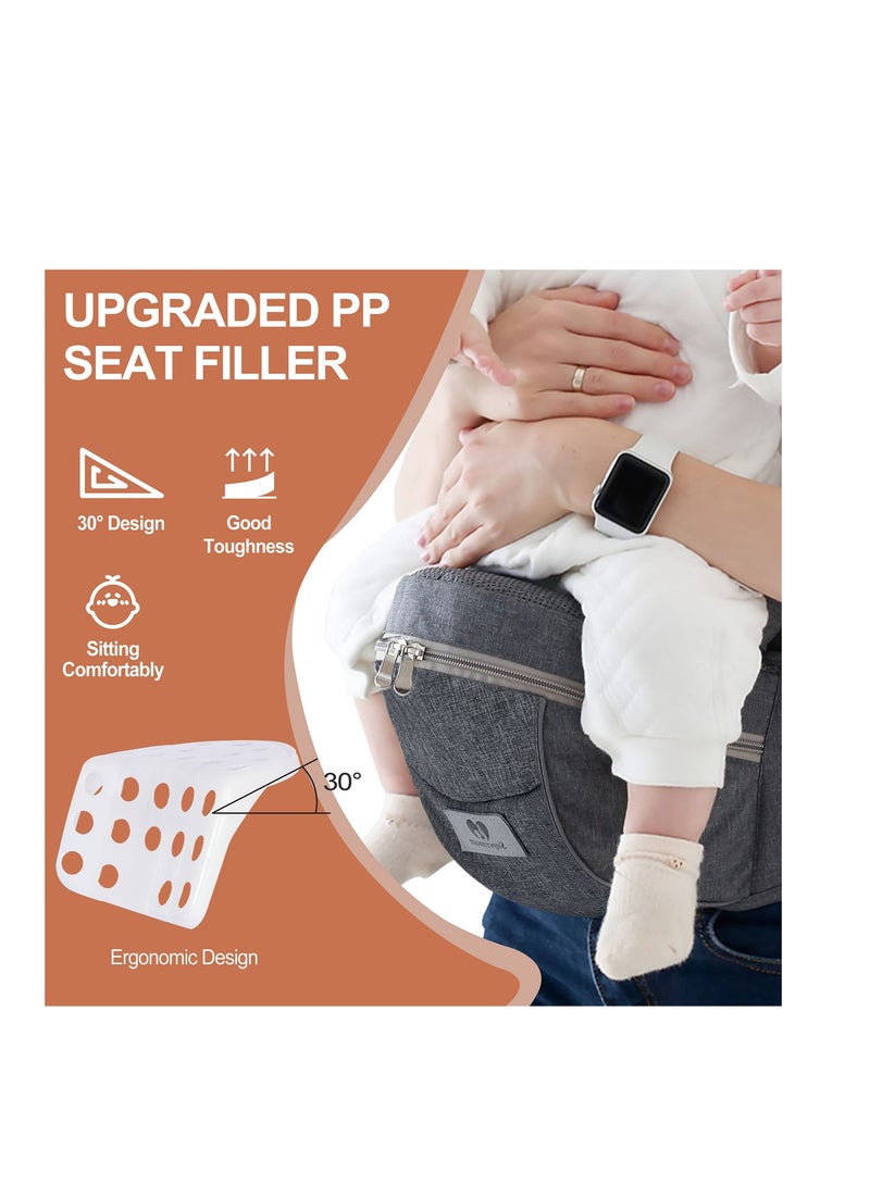 Baby Carrier with Hip Seat, Newborn to Toddler, Adjustable Holder Carrier, Ergonomic Soft for 8-45lb, 0-36 Months (Gray)