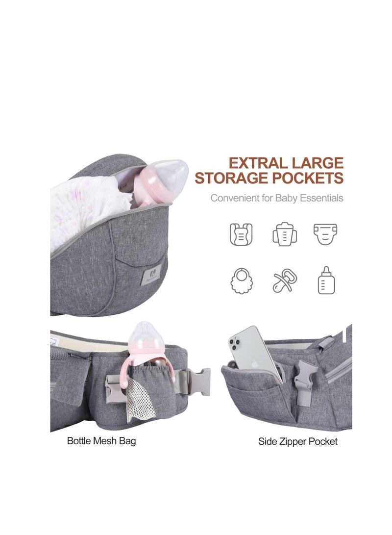 Baby Carrier with Hip Seat, Newborn to Toddler, Adjustable Holder Carrier, Ergonomic Soft for 8-45lb, 0-36 Months (Gray)