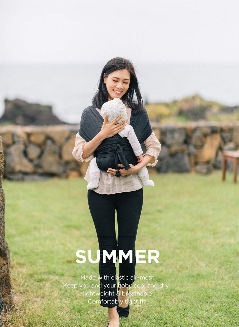 Baby Carrier Wrap Summer Mesh Breathable Easy to Wear Hands-Free Moisture Wicking Soft Ideal for Newborns and Kids Under 44lbs (Black)