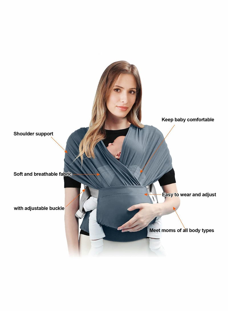 Baby Wrap Carrier Slings, Adjustable Newborn to Toddler Original Stretchy Infant Sling, Perfect for Babies and Children up 35 lbs (New Gray)