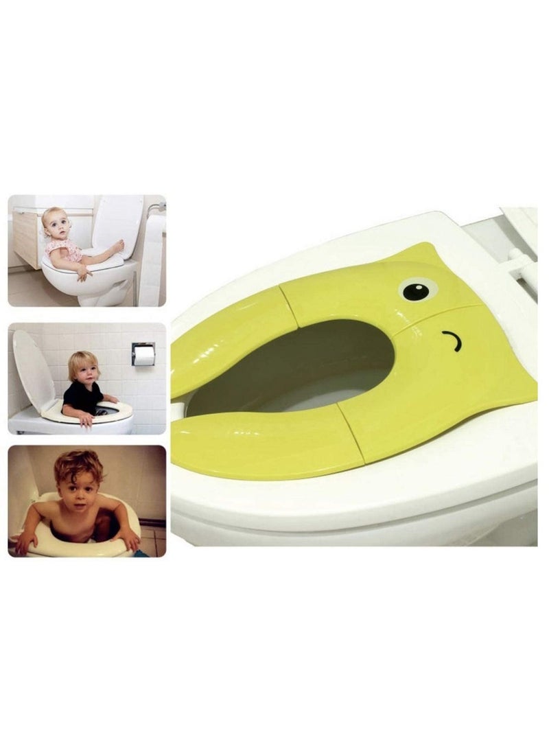 Toilet Potty Training Seat Cover, Travel Seat, Folding Non Slip Silicone Pads, Portable Reusable Kids Toddlers Boys Girls, Carry Bag (Yellow)