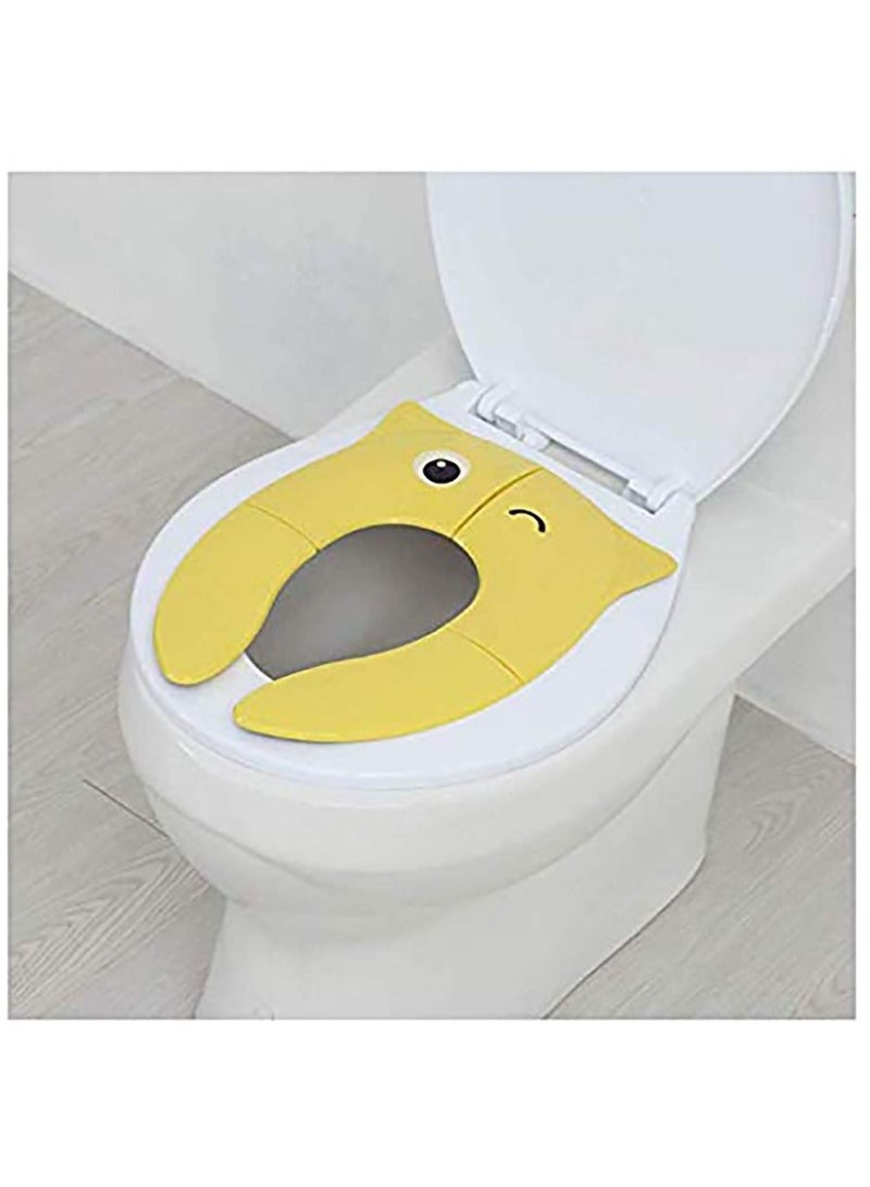 Toilet Potty Training Seat Cover, Travel Seat, Folding Non Slip Silicone Pads, Portable Reusable Kids Toddlers Boys Girls, Carry Bag (Yellow)