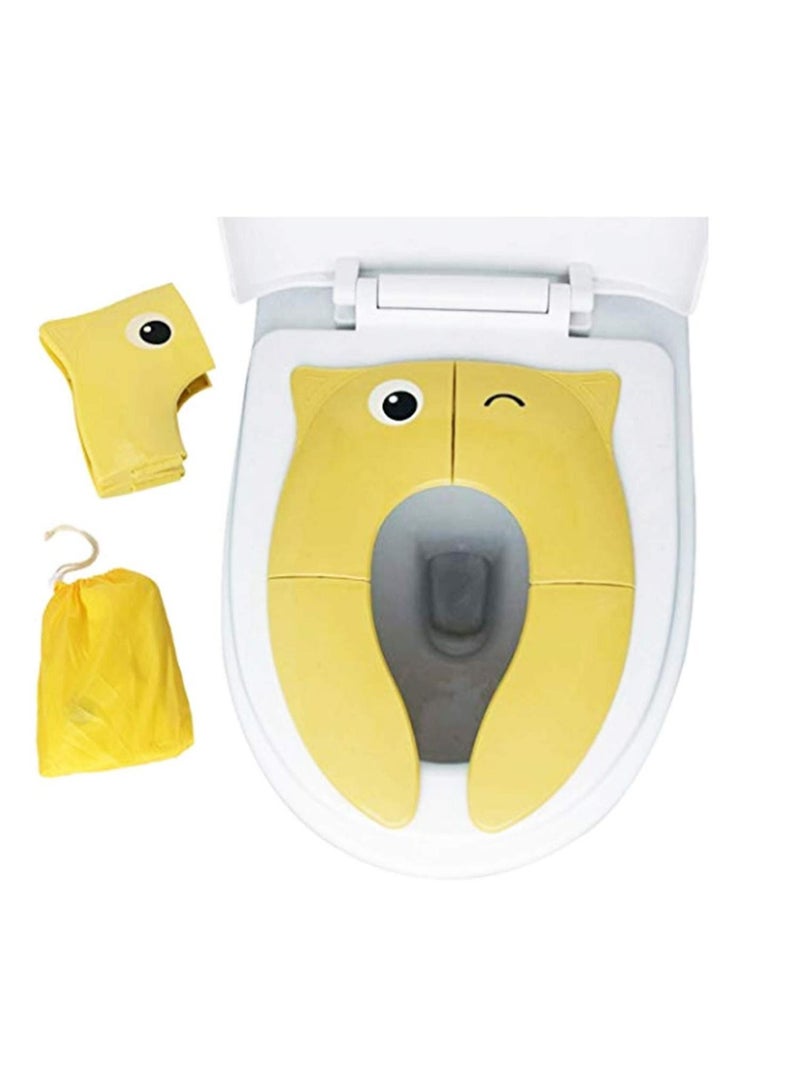 Toilet Potty Training Seat Cover, Travel Seat, Folding Non Slip Silicone Pads, Portable Reusable Kids Toddlers Boys Girls, Carry Bag (Yellow)