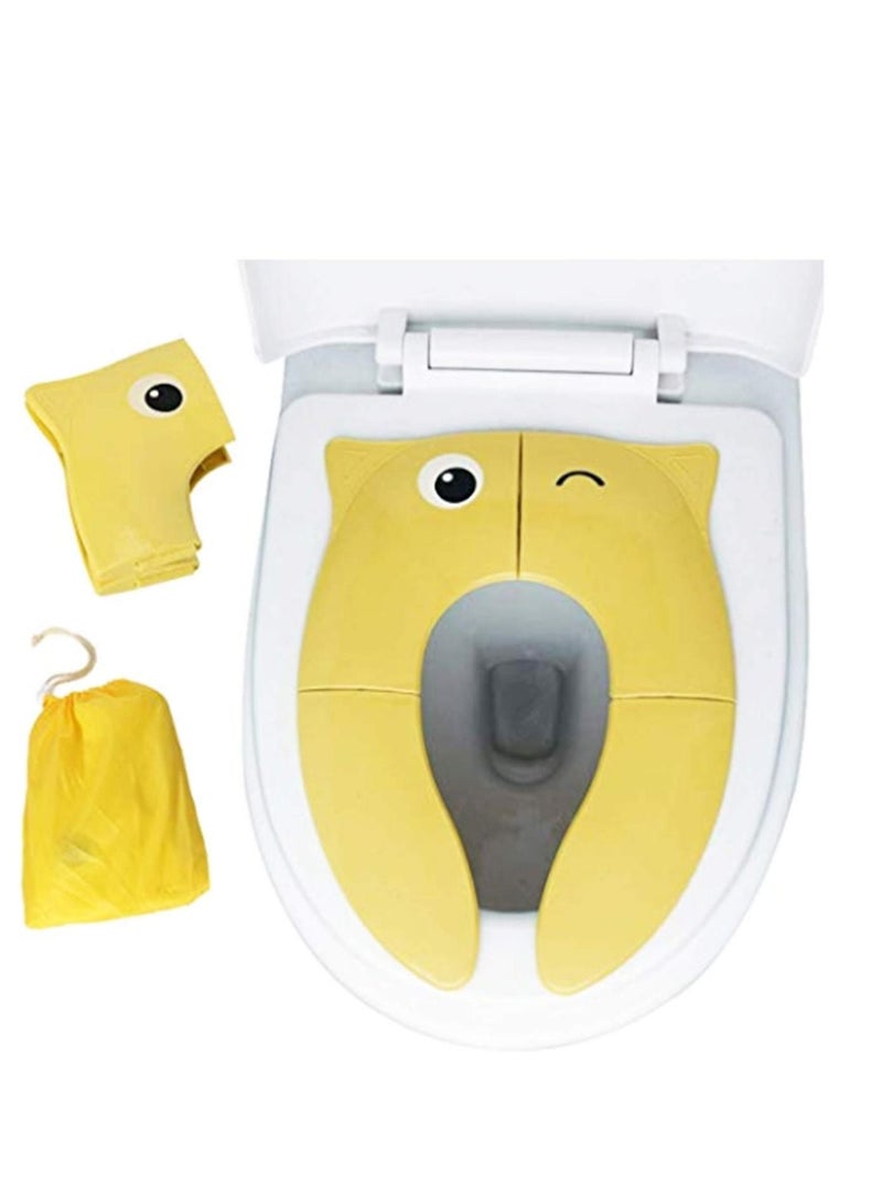 Toilet Potty Training Seat Cover, Travel Seat, Folding Non-Slip Silicone Pads, Portable Reusable Kids Toddlers Boys Girls, Carry Bag (Yellow)