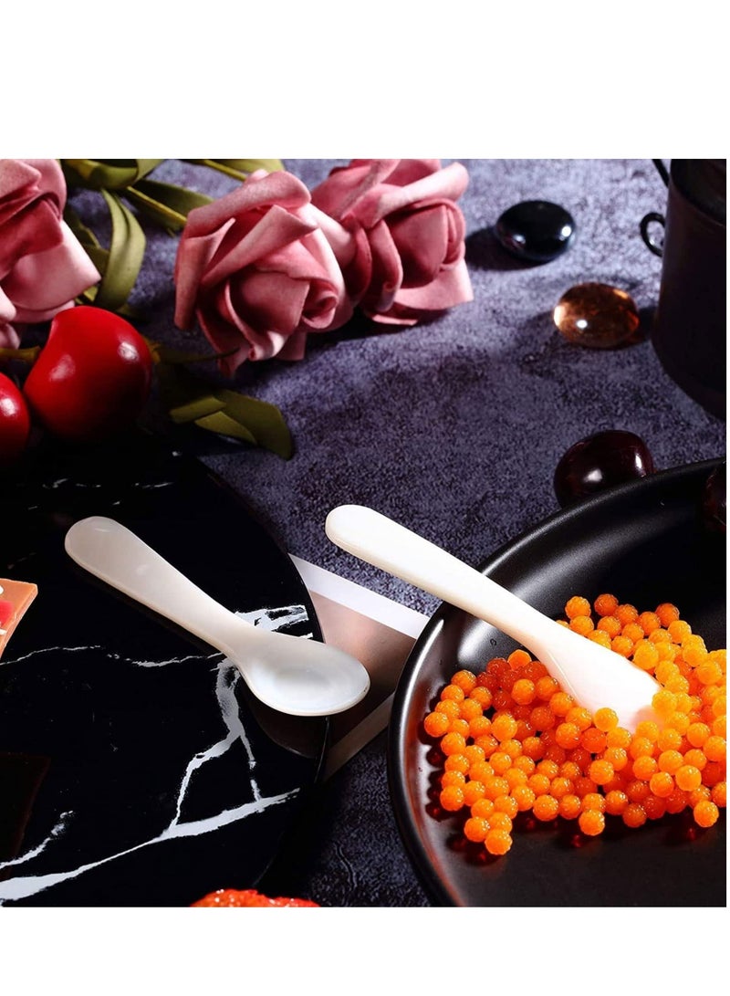 6 Pieces Caviar Spoons Set White Mother of Pearl Spoon with Round Handle for Egg Coffee Serving Ice Cream Restaurant