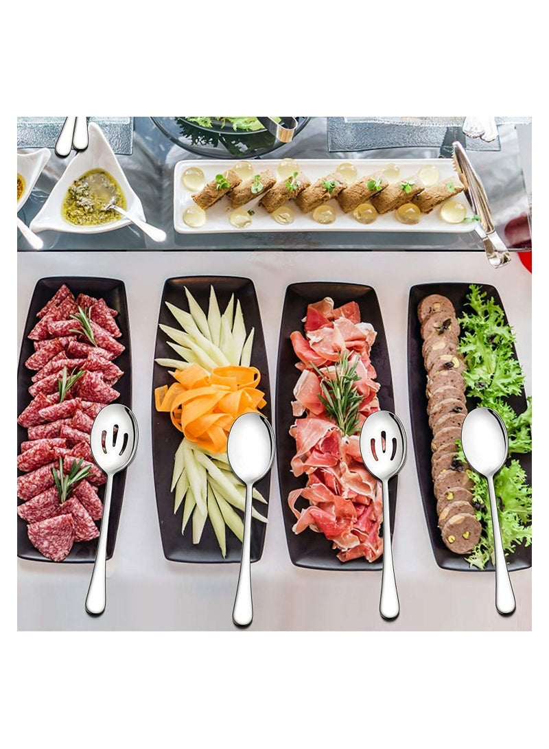 6 Pcs Serving Spoons Set, 8.7 Inch x 3,Slotted Spoon 3, Metal Utensils for Stainless Steel Buffet Banquet Spoon, Large Cutlery Set Home, Kitchen