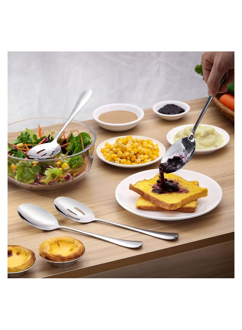 6 Pcs Serving Spoons Set, 8.7 Inch x 3,Slotted Spoon 3, Metal Utensils for Stainless Steel Buffet Banquet Spoon, Large Cutlery Set Home, Kitchen
