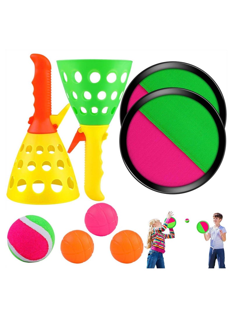 Toss and Catch Balls Game Set Pop Launcher Basket with 4 Indoors Outdoors Toy Storage Bag, Summer Sports Sand & Beach Toys for Kids Gifts