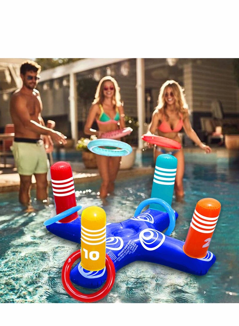 KASTWAVE Inflatable Pool Ring Toss Game Toys Floating Swimming with 4 Pcs Rings for Multiplayer Water Kid Family Fun Beach Floats Cross