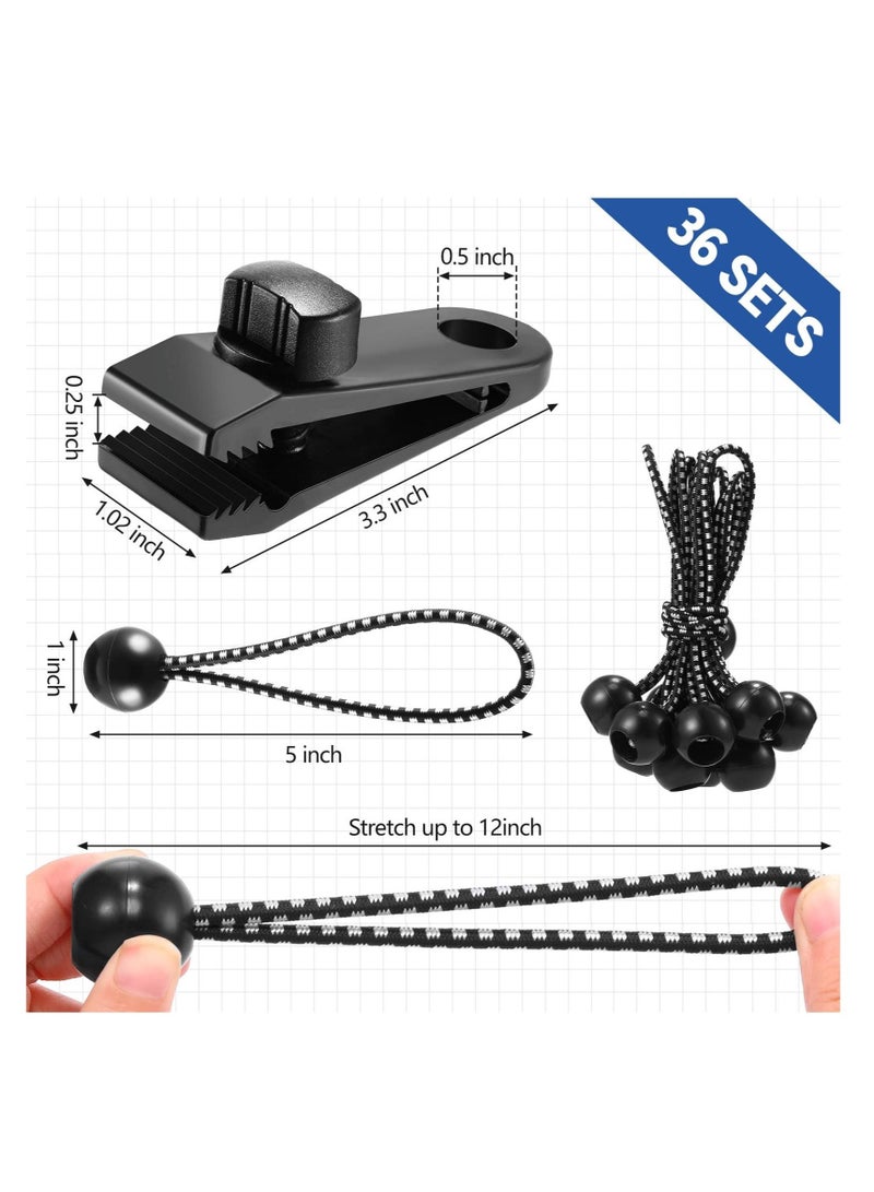 Tarp Clips and Ball Bungee Cords, 40 Pcs Clamps Heavy Duty Lock Grip, Shark Tent Fasteners Clips, Pool Awning Cover Cord Clip, Car Clamp, Clamp for Outdoor Tent(Black)
