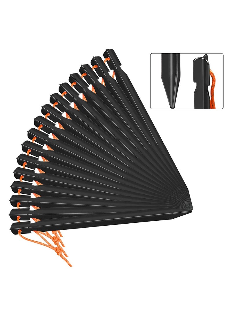 SYOSI Aluminium Tent Stakes, Heavy Duty Outdoor Ground Pegs, Lightweight Durable and Safe Metal Camping Set of 16PCS, Black