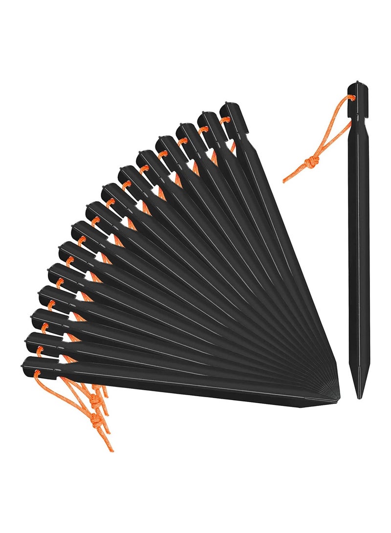 SYOSI Aluminium Tent Stakes, Heavy Duty Outdoor Ground Pegs, Lightweight Durable and Safe Metal Camping Set of 16PCS, Black