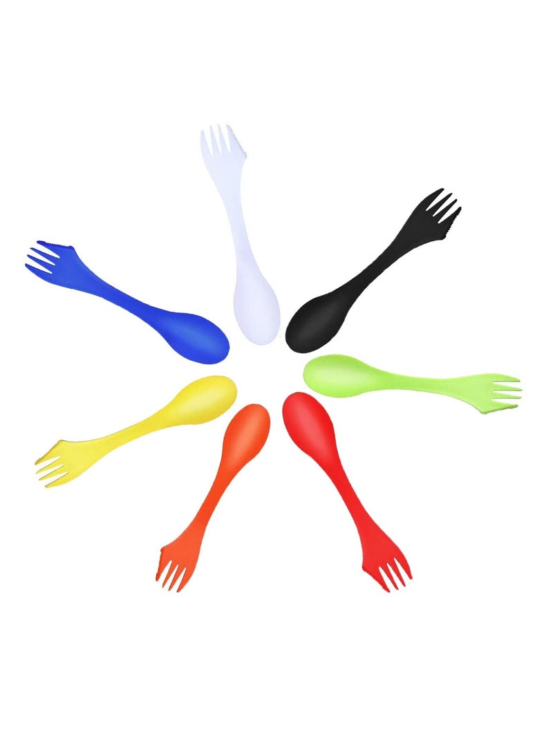 Reusable Camping Cutlery, Lightweight and Durable Plastic Spoon Fork Knife Set for Backpacking, Hiking, Outdoor Adventures, 14 Pack, 7 Colors