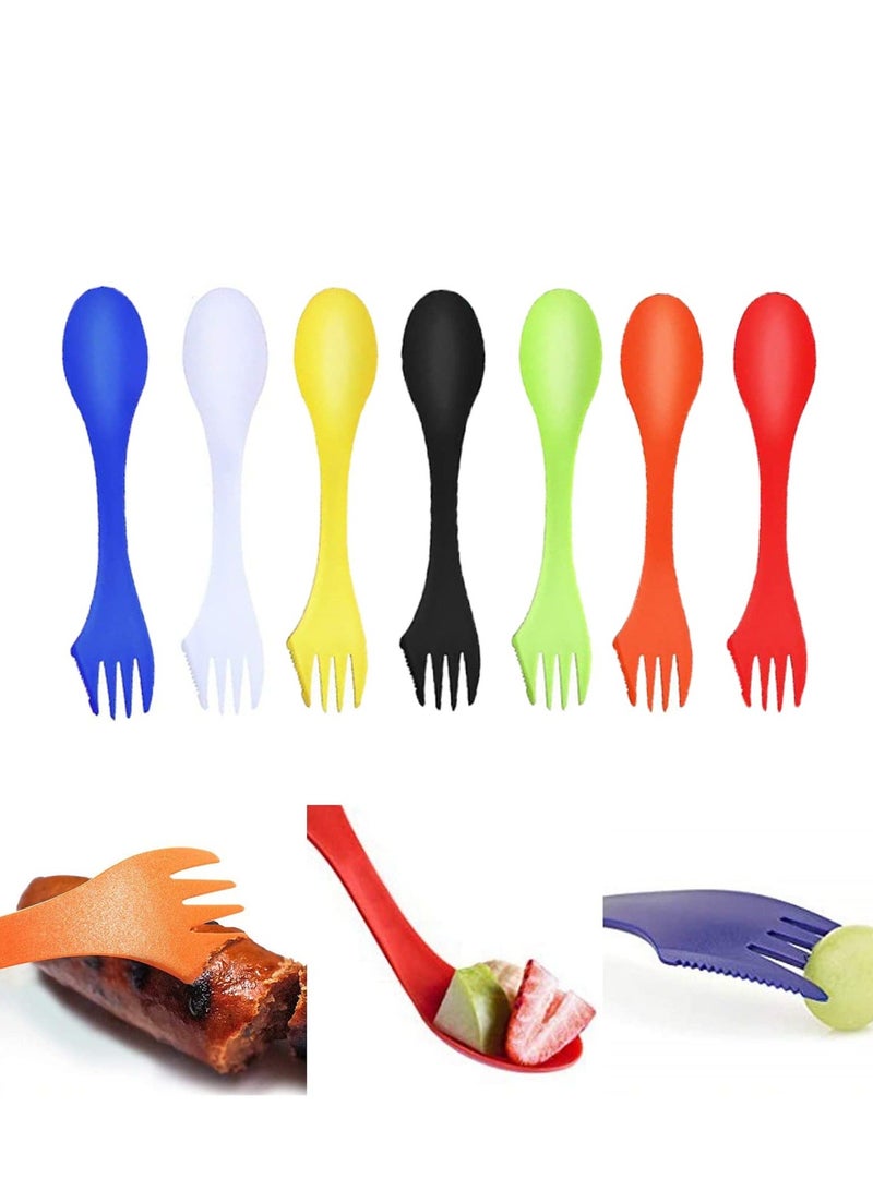 Reusable Camping Cutlery, Lightweight and Durable Plastic Spoon Fork Knife Set for Backpacking, Hiking, Outdoor Adventures, 14 Pack, 7 Colors