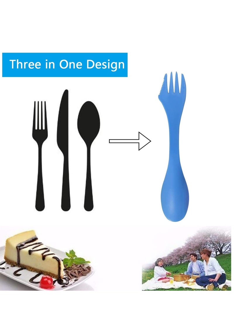 Reusable Camping Cutlery, Lightweight and Durable Plastic Spoon Fork Knife Set for Backpacking, Hiking, Outdoor Adventures, 14 Pack, 7 Colors