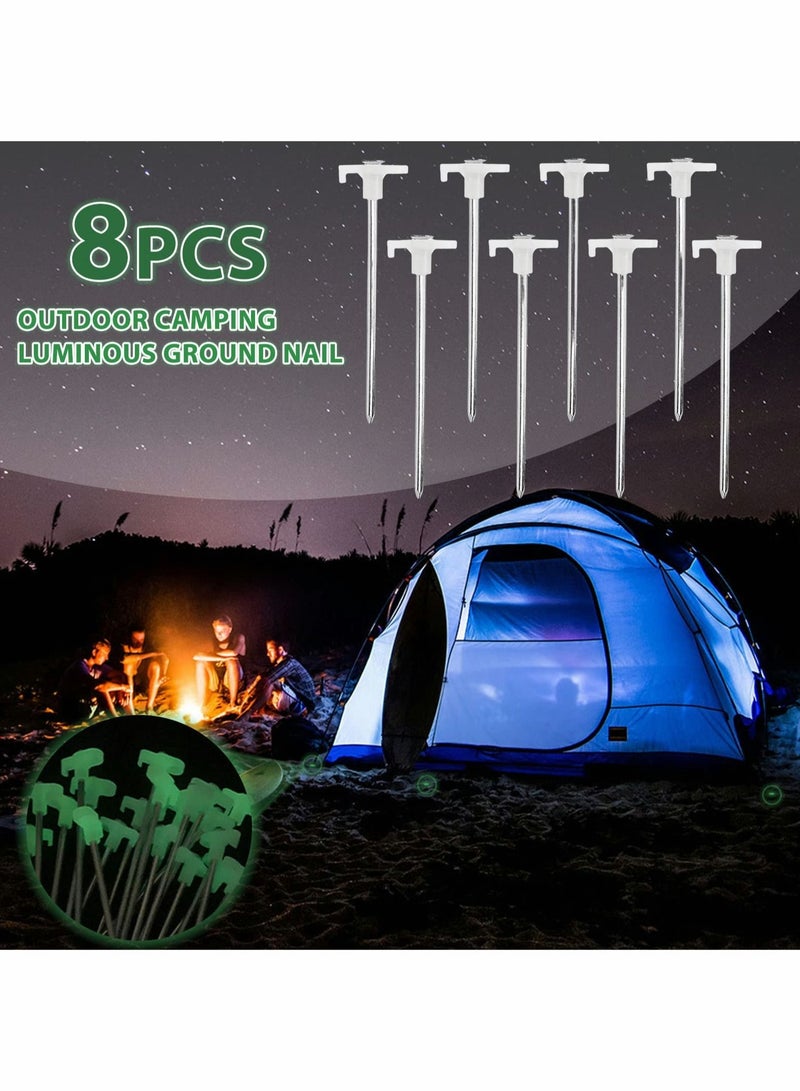 Tent Stakes, 8pc-Pack Galvanized Steel Pop Up Stakes Pegs with Fluorescent Stopper for Pitching Camping Tents Canopy